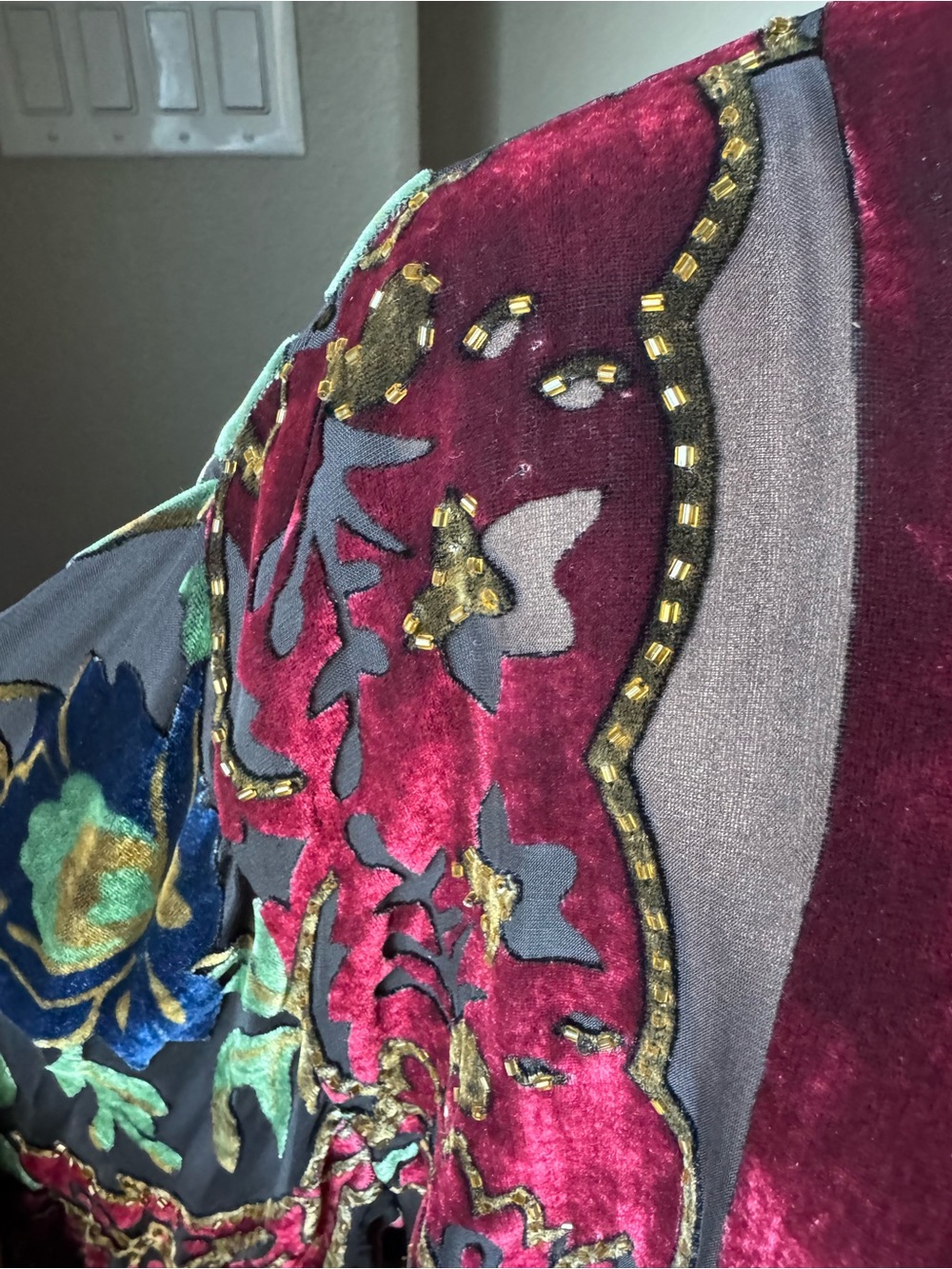 R&K Evening Silk Burnout Velvet Beaded Kimono Duster Jacket S/M Vintage - Picture 4 of 16